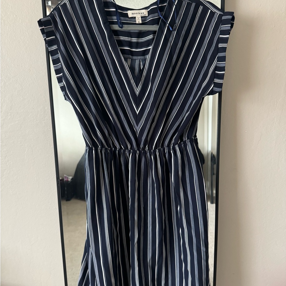 Navy Blue and White Striped Dress